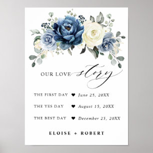 Dusty Blue Champagne Elfenbensvita Blommor Vår Kär Poster