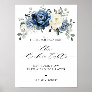 Dusty Blue Champagne Elfenbensvitt Blommotiv The C Poster
