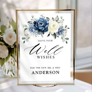 Dusty Blue Champagne Ivory Blommigt well Önskemål Poster