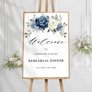 Dusty Blue Champagne Rehearsal Dinner Välkomspost Poster