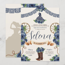 Dusty Blue Charro Quinceanera Rustic Westernare Ro Inbjudningar