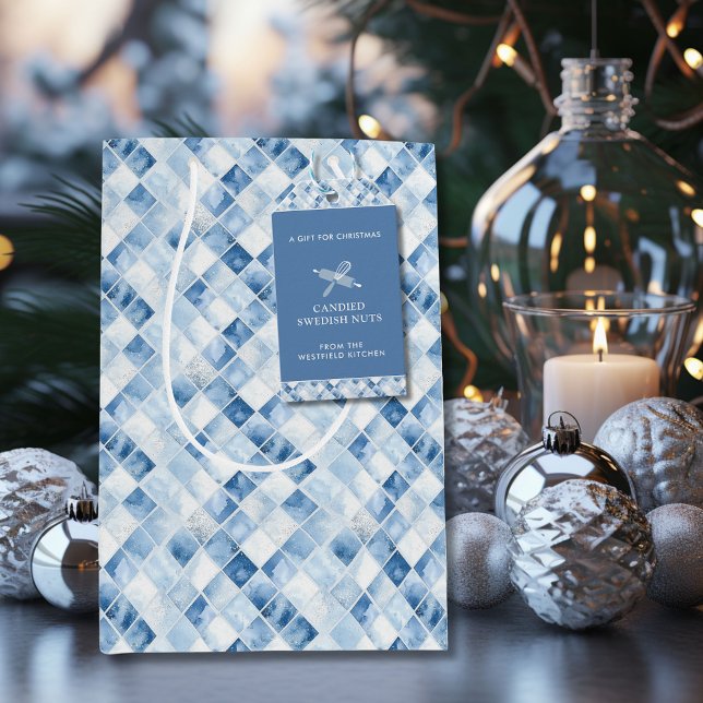 Dusty Blue Check Mönster Helgdag (Dusty Blue Check Pattern Christmas Holiday Medium Gift Bag)