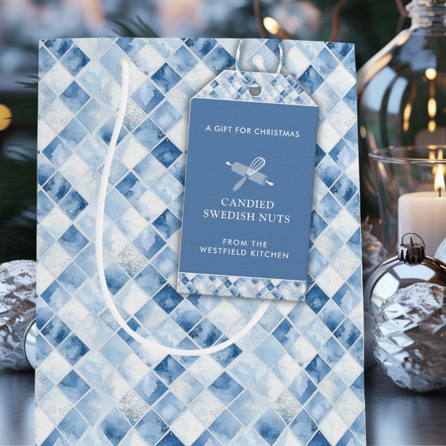 Dusty Blue Check Mönster Helgdag Presentetikett (Dusty Blue Check Pattern Christmas Holiday Gift Tag)