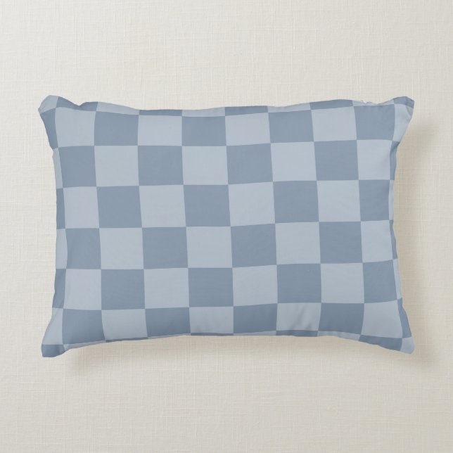 Dusty Blue Checkerboard Prydnadskudde (Framsidan)