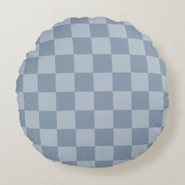 Dusty Blue Checkerboard Rund Kudde