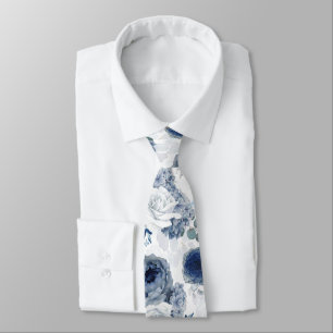 Dusty Blue Chic Blommig Elegant Botanisk Brudgum Slips