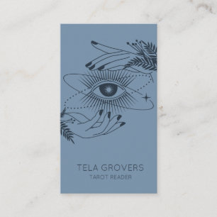 Dusty Blue Chic Modern Mystic Tarot Reader Visitkort