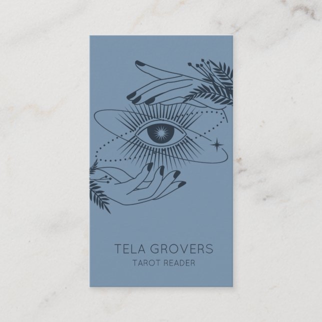 Dusty Blue Chic Modern Mystic Tarot Reader Visitkort (Framsida)