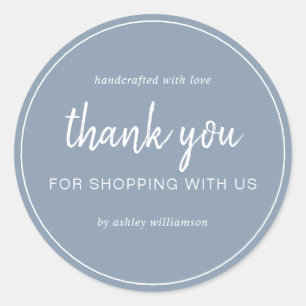 Dusty Blue Chic Script Tack För Shopping Runt Klistermärke