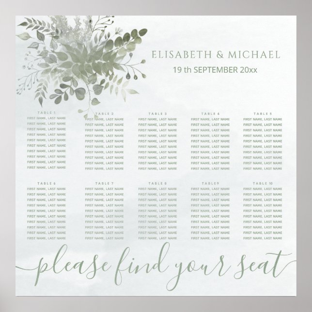 Dusty blue chic vattencolor greenery eucalyptus poster (Framsidan)