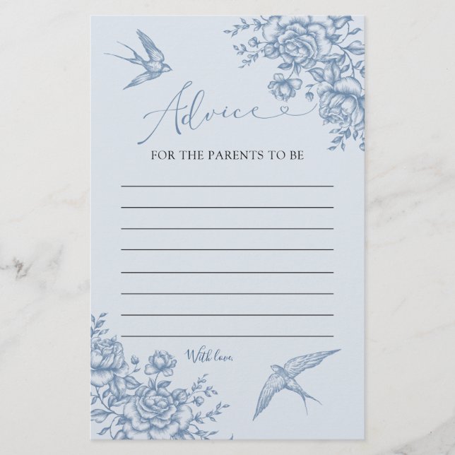 Dusty Blue Chinoiserie Advice for Parents Card (Framsida)