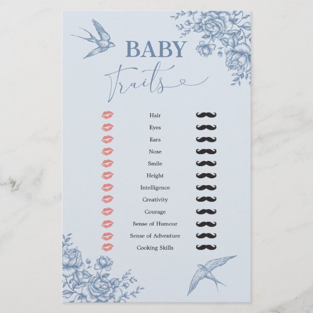 Dusty Blue Chinoiserie Baby Shower Baby Traits (Framsida)