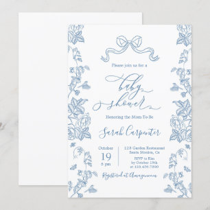Dusty Blue Chinoiserie Baby Shower Boy Inbjudningar