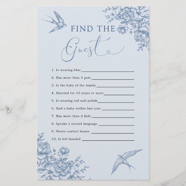 Dusty Blue Chinoiserie Baby Shower Hitta Gästen (Framsida)