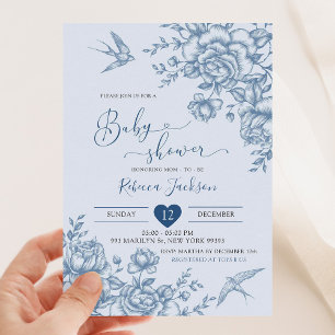 Dusty Blue Chinoiserie Baby Shower-inbjudan Inbjudningar