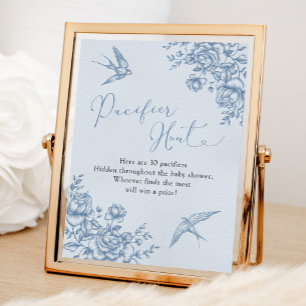 Dusty Blue Chinoiserie Baby Shower Nappar Hunt Poster