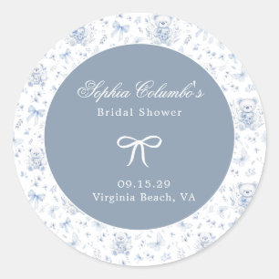 Dusty Blue Chinoiserie Baby Shower Runt Klistermärke