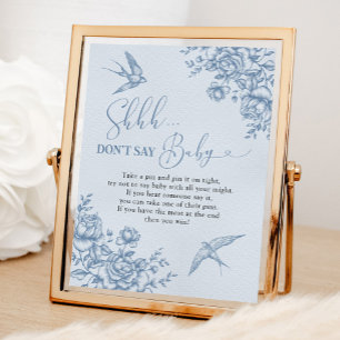 Dusty Blue Chinoiserie Baby Shower Säg inte Baby Poster