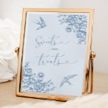 Dusty Blue Chinoiserie Baby Shower Sweets & Trets Poster<br><div class="desc">Dusty Blue Chinoiserie Baby Shower Sweets and Treats Sign</div>