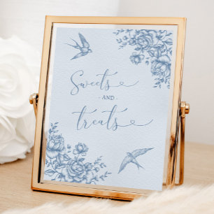 Dusty Blue Chinoiserie Baby Shower Sweets & Trets Poster