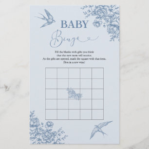 Dusty Blue Chinoiserie Bebis Shower Baby Bingo