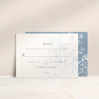 Dusty Blue Chinoiserie Blommigt Bröllop OSA Card
