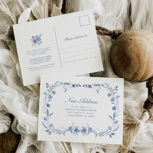Dusty Blue Chinoiserie Blommigt Flytta Announcemen Meddelande Vykort