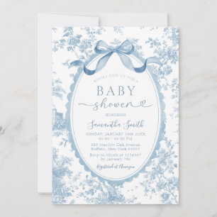 Dusty Blue Chinoiserie Bow Toile Flicka Barnkalas Inbjudningar