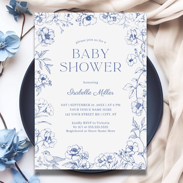 Dusty Blue Chinoiserie Boy Shower Inbjudningar (Dusty Blue  Baby Boy Shower)
