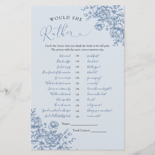 Dusty Blue Chinoiserie Bröllop Gissa Hon Vill Hell (Framsida)