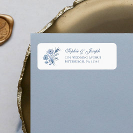 Dusty Blue Chinoiserie Bröllop | Returadress Etikett