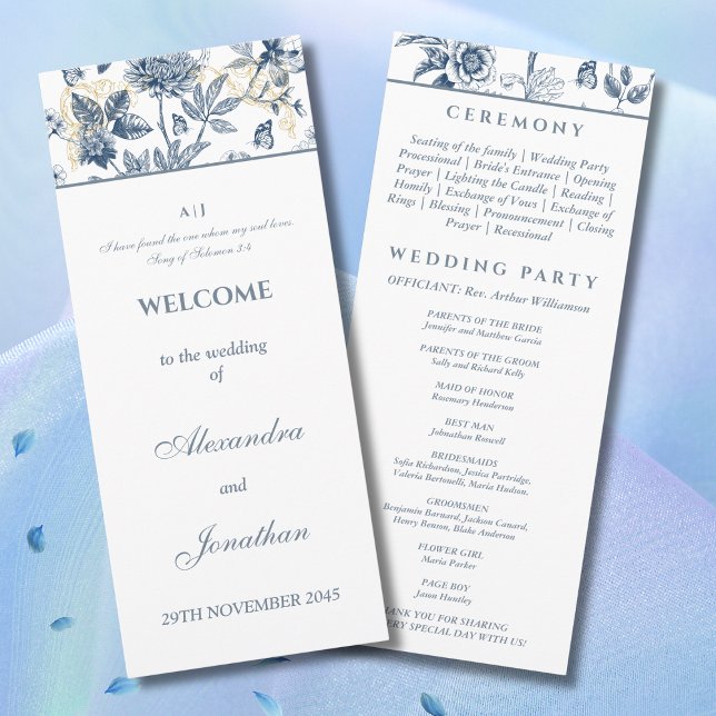 Dusty Blue Chinoiserie Christian Wedding Program (Skapare uppladdad)