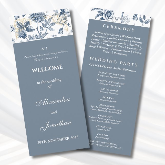 Dusty Blue Chinoiserie Christian Wedding Program (Skapare uppladdad)