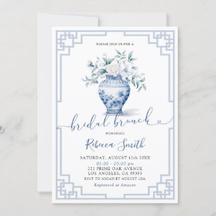 Dusty Blue Chinoiserie Ginger Burk Möhippa Brunch Inbjudningar
