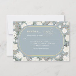 Dusty Blue Chinoiserie Ivory Flowers Bröllop OSA Kort