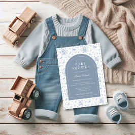 Dusty Blue Chinoiserie Nalle och Bows Baby Inbjudningar