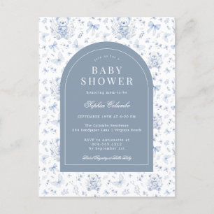 Dusty Blue Chinoiserie Nalle och Bows Baby Vykort