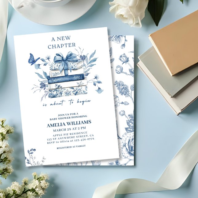 Dusty blue Chinoiserie new chapter baby shower Inbjudningar (Skapare uppladdad)