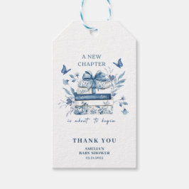 Dusty Blue Chinoiserie New chapter Baby Shower Presentetikett