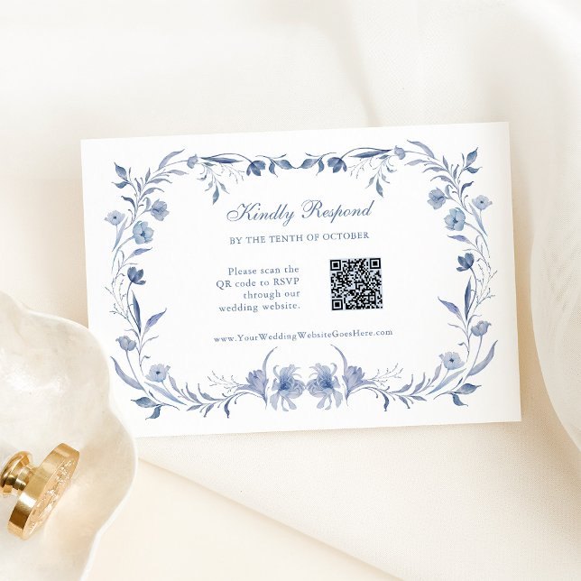 Dusty Blue Chinoiserie | QR-kod Bröllop OSA Kort (Skapare uppladdad)