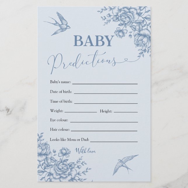 Dusty Blue Chinoiserie Shower Baby Predictions (Framsida)