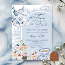 Dusty Blue Chinoiserie Tekann Baby Shower inbjudan