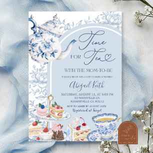 Dusty Blue Chinoiserie Tekann Baby Shower inbjudan