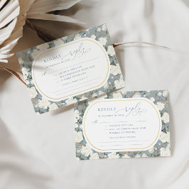 Dusty Blue Chinoiserie White Blommigt Bröllop OSA Kort