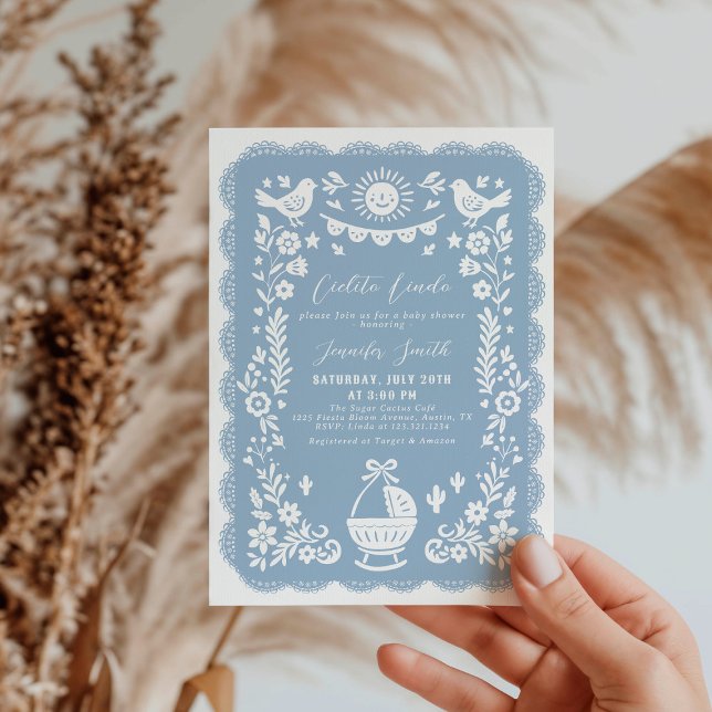 Dusty Blue Cielito Lindo Baby Shower-inbjudan Inbjudningar (Skapare uppladdad)