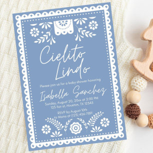 Dusty Blue Cielito lindo-inbjudan till babydusch Inbjudningar