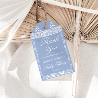 Dusty blue Cielito Lindo Mexican Baby Shower Presentetikett