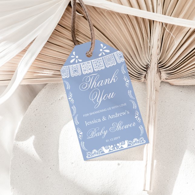 Dusty blue Cielito Lindo Mexican Baby Shower Presentetikett (Skapare uppladdad)