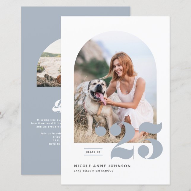 Dusty Blue Class of 2025 Arch Photo Studenten (Fram/baksida)