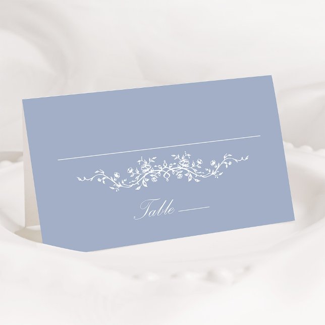 Dusty Blue Classic Blommigt Bröllop Place Card Kort (Skapare uppladdad)